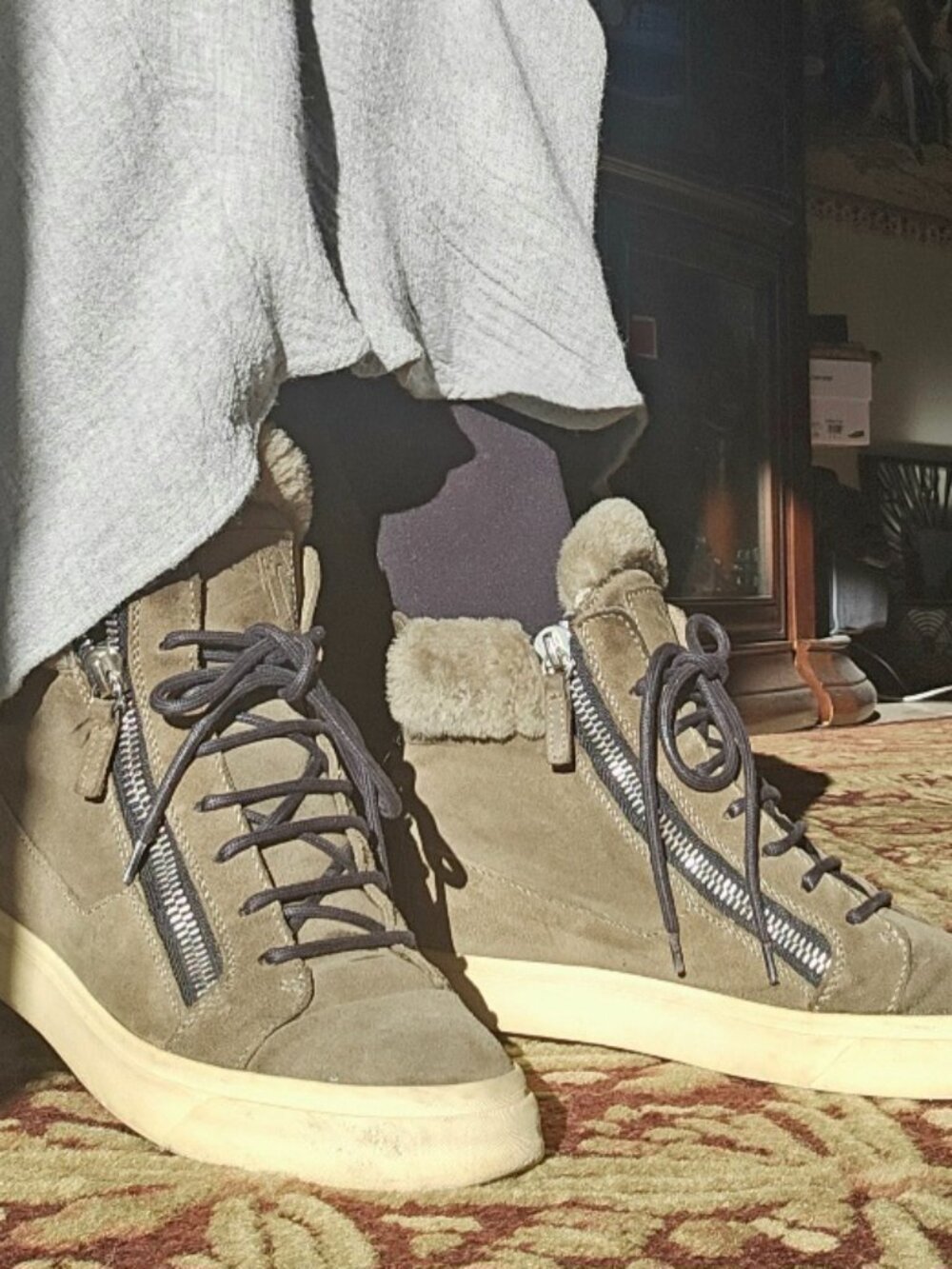 Giuseppe Zanotti High Sneakers Suede Faux Fur Zipper Green